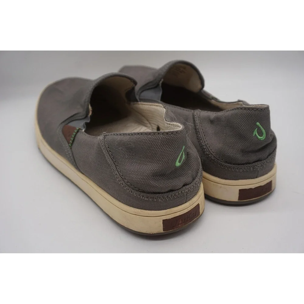 OluKai Kahu Shoes Gray Canvas Slip On Casual Cushioned Mens Size 9.5 US EU 42.5